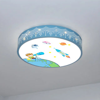 Small Astronomy-Themed Blue Drum LED Flush Mount Light Zawala Image - 7