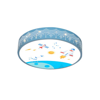 Small Astronomy-Themed Blue Drum LED Flush Mount Light Zawala Image - 8