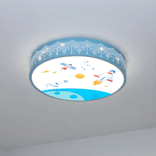 Small Astronomy-Themed Blue Drum LED Flush Mount Light Zawala Image - 9