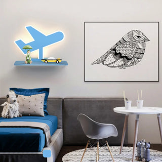 Kid's Room Blue Car Shaped Wall Sconce with Shelf Zawala Image - 1