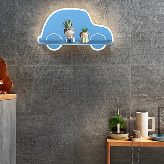 Kid's Room Blue Car Shaped Wall Sconce with Shelf Zawala Image - 12
