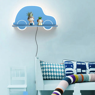 Kid's Room Blue Car Shaped Wall Sconce with Shelf Zawala Image - 3