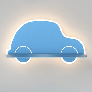 Kid's Room Blue Car Shaped Wall Sconce with Shelf Zawala Image - 5