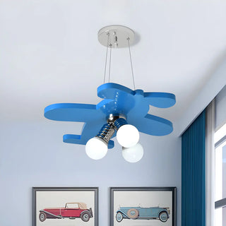 ZOWALA - Blue Airplane Metal 3-Light Acrylic Kids Room Chandelier Image - 1