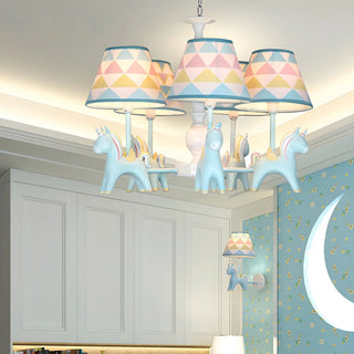ZOWALA - Unicorn Fabric Resin Kids Room Multi-Color Chandelier Image - 1