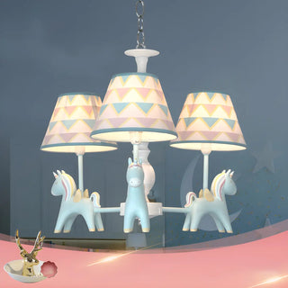 ZOWALA - Unicorn Fabric Resin Kids Room Multi-Color Chandelier Image - 11