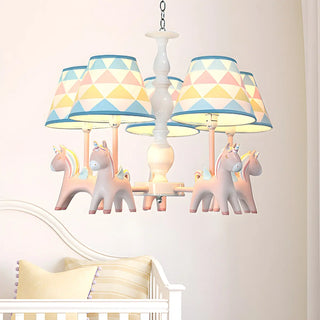 ZOWALA - Unicorn Fabric Resin Kids Room Multi-Color Chandelier Image - 2