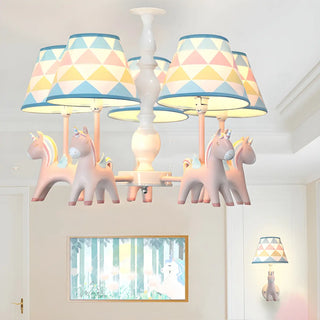 ZOWALA - Unicorn Fabric Resin Kids Room Multi-Color Chandelier Image - 3