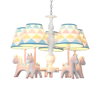 ZOWALA - Unicorn Fabric Resin Kids Room Multi-Color Chandelier Image - 4