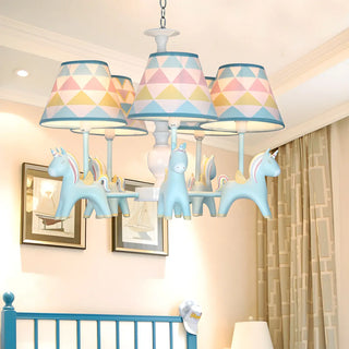 ZOWALA - Unicorn Fabric Resin Kids Room Multi-Color Chandelier Image - 5