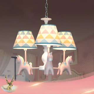 ZOWALA - Unicorn Fabric Resin Kids Room Multi-Color Chandelier Image - 6