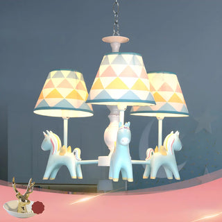 ZOWALA - Unicorn Fabric Resin Kids Room Multi-Color Chandelier Image - 7