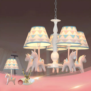 ZOWALA - Unicorn Fabric Resin Kids Room Multi-Color Chandelier Image - 8