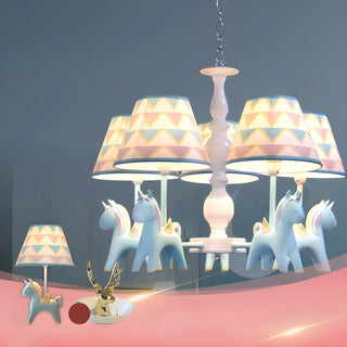 ZOWALA - Unicorn Fabric Resin Kids Room Multi-Color Chandelier Image - 9