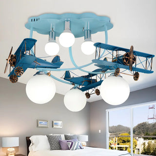 ZOWALA - Kids Room Large Colorful Airplane LED Flush Mount Light Image - 1