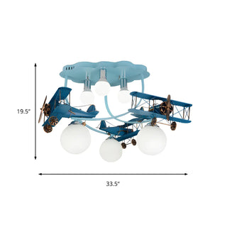 ZOWALA - Kids Room Large Colorful Airplane LED Flush Mount Light Image - 11