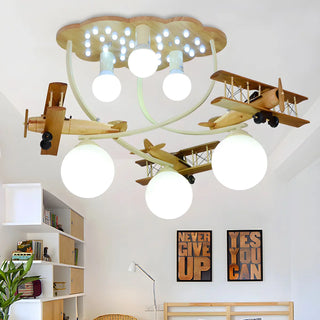 ZOWALA - Kids Room Large Colorful Airplane LED Flush Mount Light Image - 2