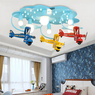 ZOWALA - Kids Room Large Colorful Airplane LED Flush Mount Light Image - 3