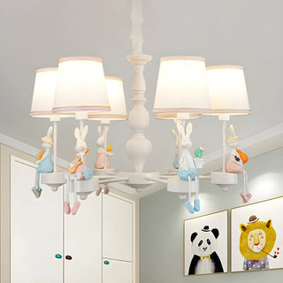 ZOWALA - Bunny Drum Fabric Resin Kids Room Pink 6-Light Chandelier Image - 1