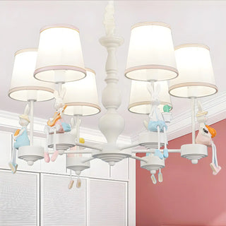 ZOWALA - Bunny Drum Fabric Resin Kids Room Pink 6-Light Chandelier Image - 2