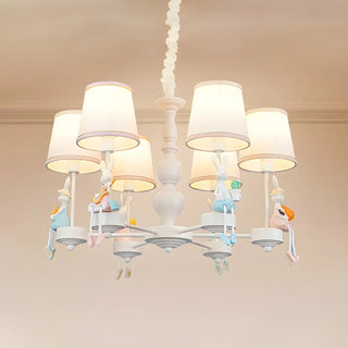 ZOWALA - Bunny Drum Fabric Resin Kids Room Pink 6-Light Chandelier Image - 3