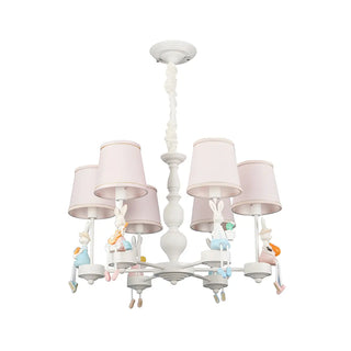 ZOWALA - Bunny Drum Fabric Resin Kids Room Pink 6-Light Chandelier Image - 4