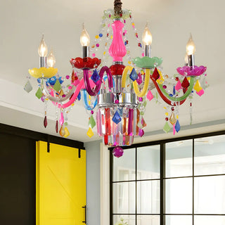 ZOWALA - Fabric Multi-Color Glass Candelabra Kids Room Chandelier Image - 5