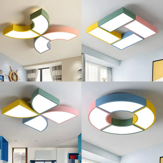 Kids Colorful Splicing Round Flush Mount Ceiling Light Zawala Image - 2