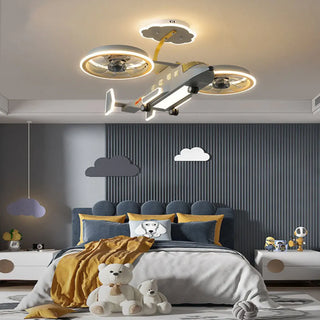 Kids Room LED Creative Helicopter Ceiling Fan Light Zawala Image - 1