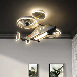 Kids Room LED Creative Helicopter Ceiling Fan Light Zawala Image - 2
