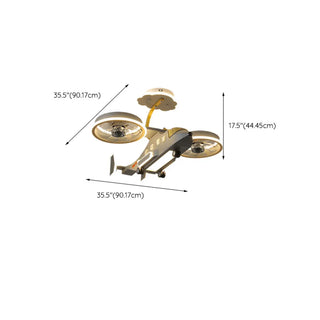 Kids Room LED Creative Helicopter Ceiling Fan Light Zawala #size
