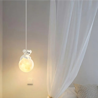 Cute Bear White Acrylic Children Room Pendant Light Zawala Image - 6