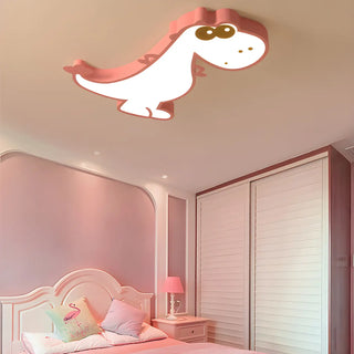 ZOWALA - Kids Bedroom Cute Pink Dinosaur LED Flush Mount Light Image - 1