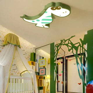ZOWALA - Kids Bedroom Cute Pink Dinosaur LED Flush Mount Light Image - 2
