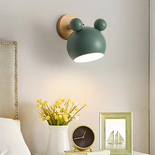 Cute Kid's Room Green Bear Ears Wooden Wall Sconce Zawala Image - 1