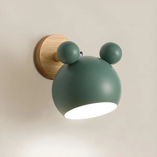 Cute Kid's Room Green Bear Ears Wooden Wall Sconce Zawala Image - 14