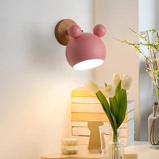 Cute Kid's Room Green Bear Ears Wooden Wall Sconce Zawala Image - 2