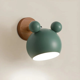 Cute Kid's Room Green Bear Ears Wooden Wall Sconce Zawala Image - 24