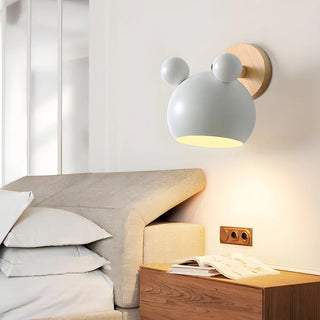 Cute Kid's Room Green Bear Ears Wooden Wall Sconce Zawala Image - 3