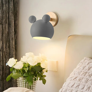 Cute Kid's Room Green Bear Ears Wooden Wall Sconce Zawala Image - 5