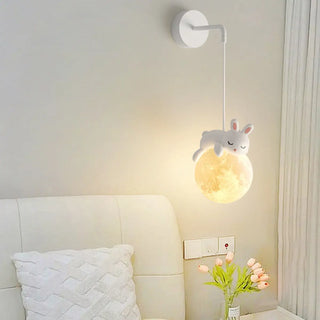 Children's Room Cute White Bear and Moon Wall Sconce Zawala Image - 1