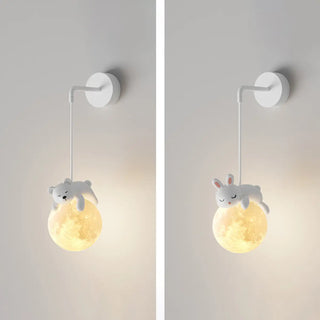 Children's Room Cute White Bear and Moon Wall Sconce Zawala Image - 10