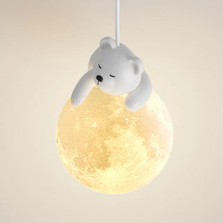 Children's Room Cute White Bear and Moon Wall Sconce Zawala Image - 11