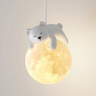 Children's Room Cute White Bear and Moon Wall Sconce Zawala Image - 12
