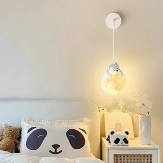 Children's Room Cute White Bear and Moon Wall Sconce Zawala Image - 15