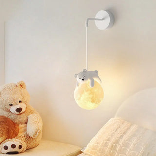 Children's Room Cute White Bear and Moon Wall Sconce Zawala Image - 2