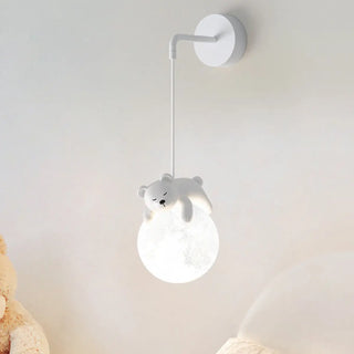 Children's Room Cute White Bear and Moon Wall Sconce Zawala Image - 3
