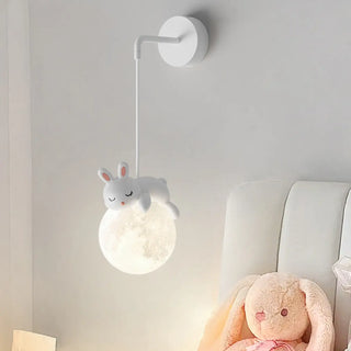Children's Room Cute White Bear and Moon Wall Sconce Zawala Image - 4