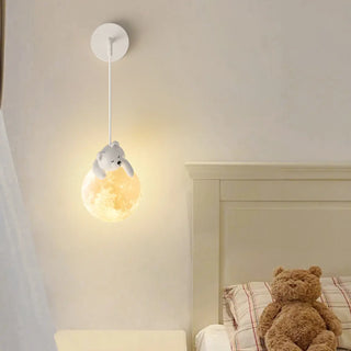 Children's Room Cute White Bear and Moon Wall Sconce Zawala Image - 6