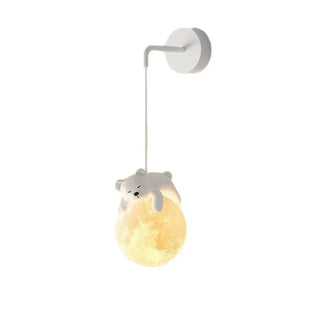 Children's Room Cute White Bear and Moon Wall Sconce Zawala Image - 7